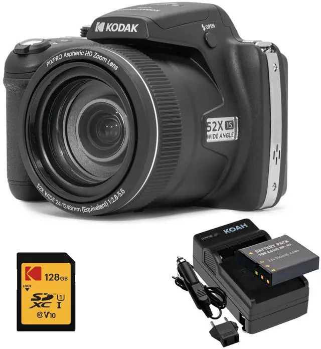 Main image of PIXPRO AZ528 16MP Astro Zoom Digital Camera Bundle (Black) | Rechargeable Battery, 128GB SD Card, Charger Kit, 52x Optical, (3 items)