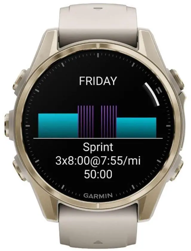 Alt view image 10 of 15 - Garmin fnix® 8 - 43mm, AMOLED, Sapphire, Premium Multisport GPS Smartwatch, Long-Lasting Battery Life, Dive-Rated, Built-in LED Flashlight, Soft Gold with Dark Sandstone Band
