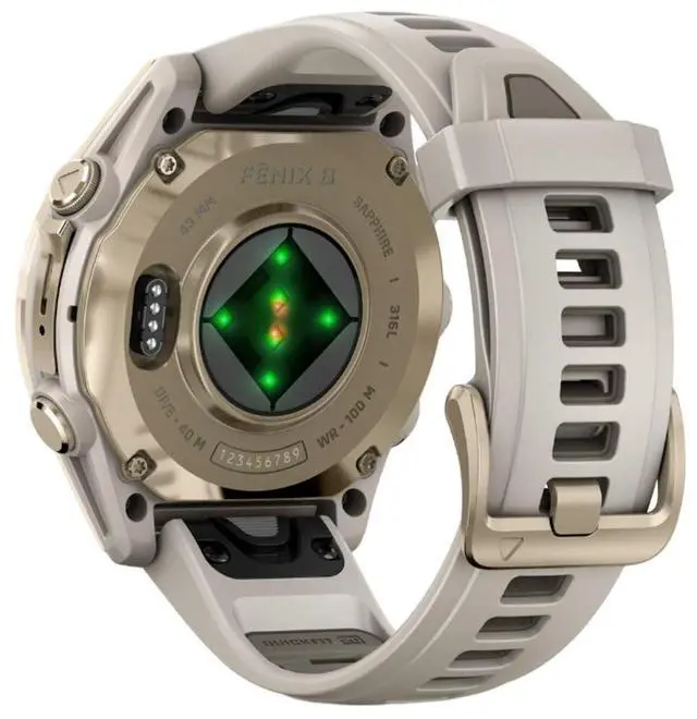 Alt view image 14 of 15 - Garmin fnix® 8 - 43mm, AMOLED, Sapphire, Premium Multisport GPS Smartwatch, Long-Lasting Battery Life, Dive-Rated, Built-in LED Flashlight, Soft Gold with Dark Sandstone Band