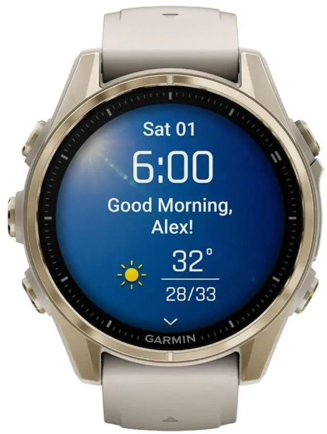 Alt view image 11 of 15 - Garmin fnix® 8 - 43mm, AMOLED, Sapphire, Premium Multisport GPS Smartwatch, Long-Lasting Battery Life, Dive-Rated, Built-in LED Flashlight, Soft Gold with Dark Sandstone Band