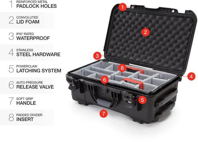 Alt view image 11 of 11 - Nanuk 935 Waterproof Carry-On Hard Case with Wheels and Padded Divider - Black