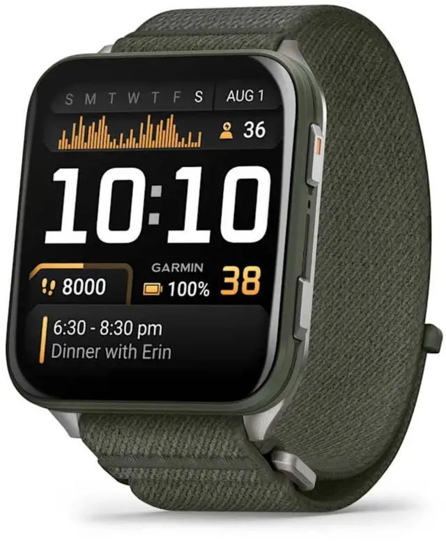 Alt view image 4 of 10 - Garmin® Venu® X1, Thin and Lightweight GPS Smartwatch, AMOLED Display, Advanced Health and Fitness Features, Moss with Titanium Caseback and Moss ComfortFit Nylon Band