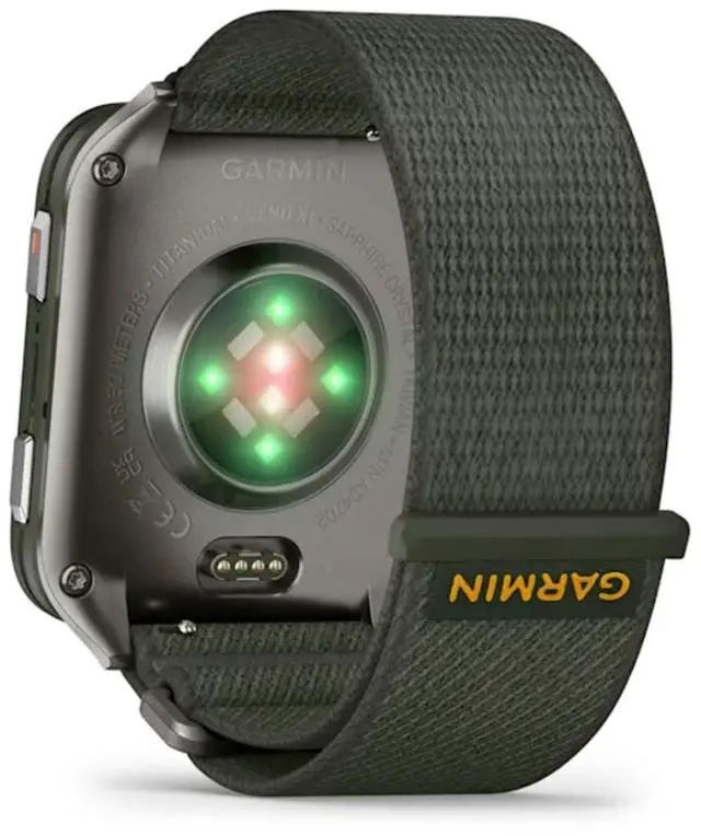 Alt view image 10 of 10 - Garmin® Venu® X1, Thin and Lightweight GPS Smartwatch, AMOLED Display, Advanced Health and Fitness Features, Moss with Titanium Caseback and Moss ComfortFit Nylon Band
