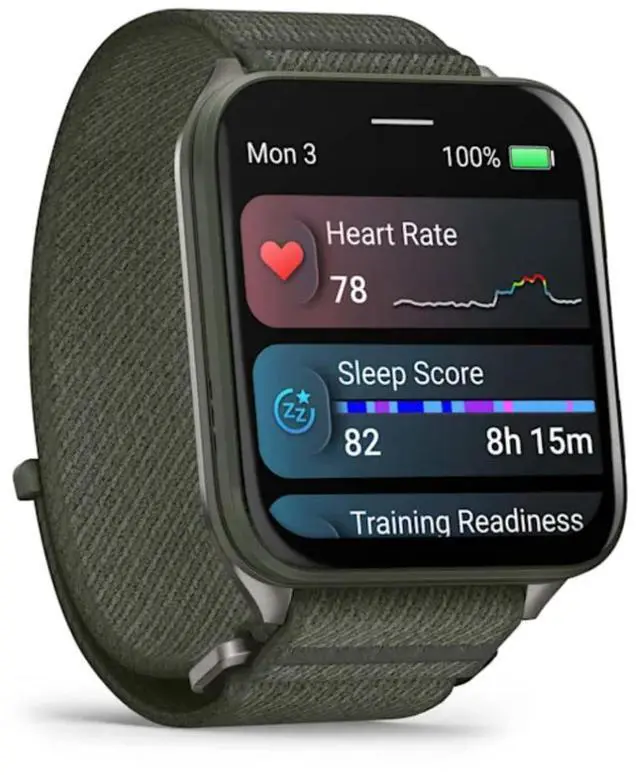 Alt view image 6 of 10 - Garmin® Venu® X1, Thin and Lightweight GPS Smartwatch, AMOLED Display, Advanced Health and Fitness Features, Moss with Titanium Caseback and Moss ComfortFit Nylon Band
