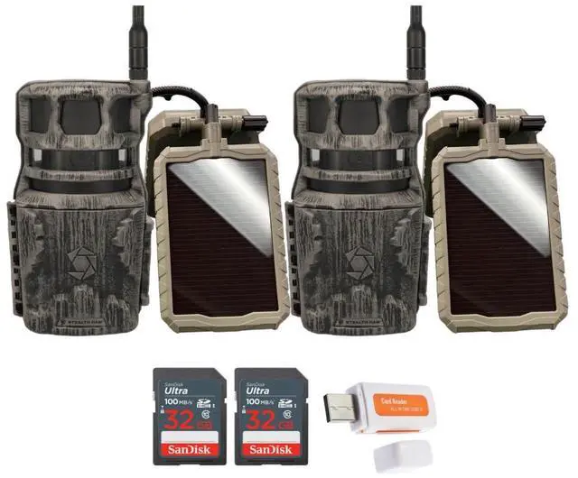 Main image of Stealth Cam Revolver 36MP 360-Degree Cellular Trail Camera (2-Pack) Bundle with Stealth Cam Sol-Pak 5000mAh Solar Battery (2-Pack), 32GB Memory Card (2-Pack), and Card Reader (7 Items)