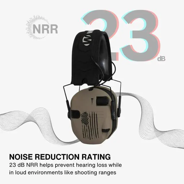 Alt view image 3 of 6 - Walkers Razor Digital Electronic Ear Muff (US Flag-FDE) Bundle with 22-Channel Walkie Talkie Attachment (Flat Dark Earth), Sport Glasses (Clear), and Microfiber Cleaning Cloth (4 Items)