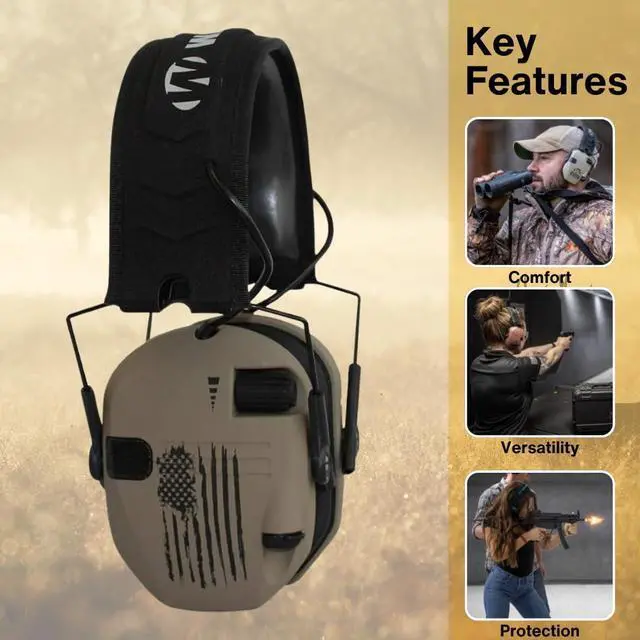 Alt view image 4 of 6 - Walkers Razor Digital Electronic Ear Muff (US Flag-FDE) Bundle with 22-Channel Walkie Talkie Attachment (Flat Dark Earth), Sport Glasses (Clear), and Microfiber Cleaning Cloth (4 Items)