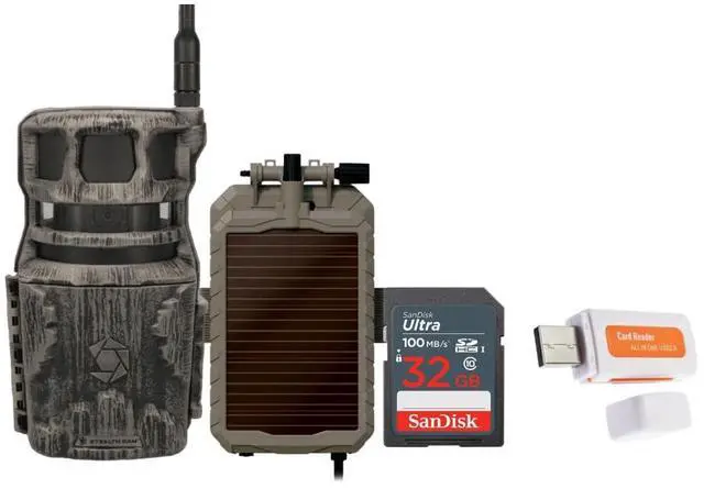 Main image of Stealth Cam Revolver 36MP 360-Degree Cellular Trail Camera Bundle with Lithium Solar Power Panel, 32GB Ultra SDHC UHS-I Memory Card, and SD USB 2.0 Card Reader (4 Items)