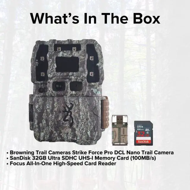 Alt view image 6 of 7 - Browning Trail Cameras Strike Force Pro DCL Nano 26MP Trail Camera with Dual Camera Lens Technology Bundle with 32GB Ultra SDHC UHS-I Memory Card and High Speed Card Reader (3 Items)