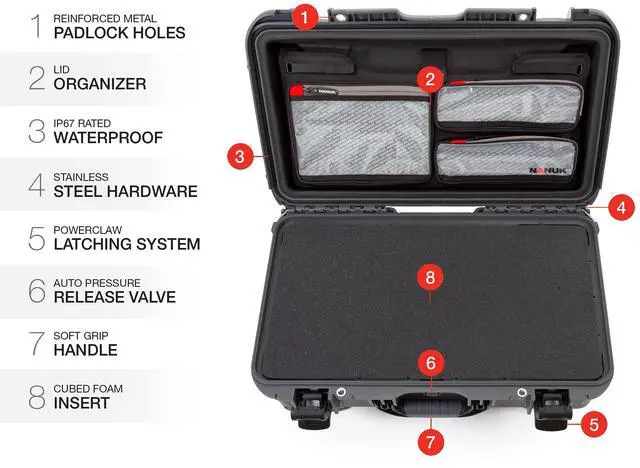Alt view image 6 of 9 - Nanuk 935 Wheeled Hard Case with Foam Insert & Lid Organizer (Graphite)