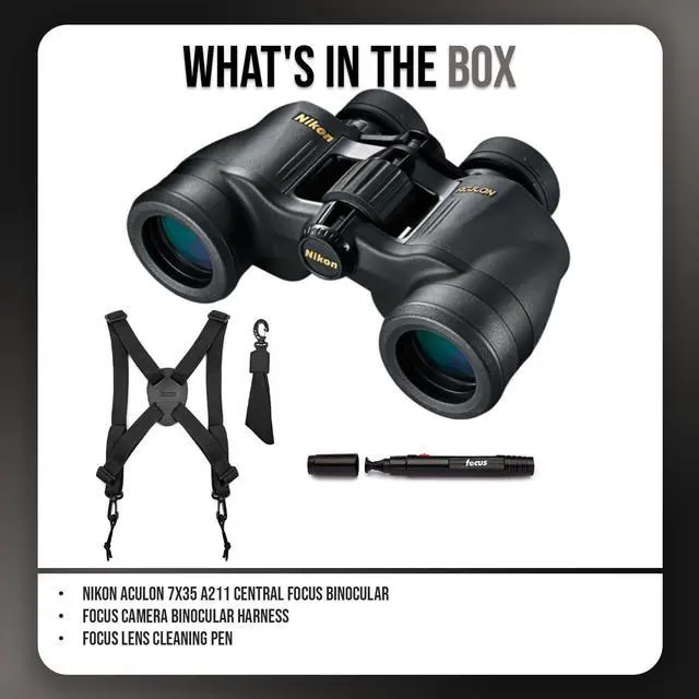 Alt view image 7 of 7 - Nikon Aculon 7x35 A211 Central Focus Binocular with Aspherical Multi-Coated Eco-Glass Lenses Bundle with Focus Camera Binocular Harness and Focus Lens Cleaning Pen (3 Items)