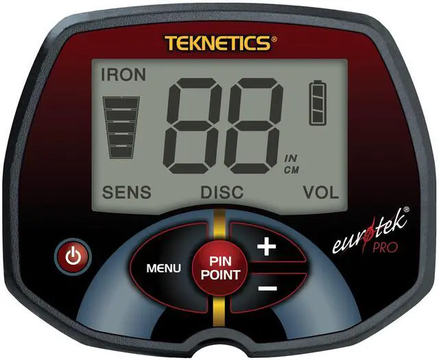 Alt view image 2 of 5 - Teknetics Euro-Tek Pro Metal Detector with Tek-Point Pinpointer, 11-Inch DD Searchcoil, and Cover (Red)