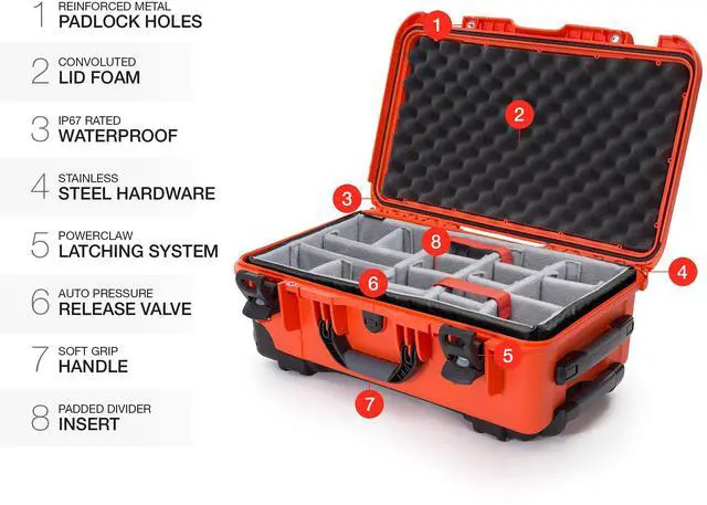 Alt view image 7 of 11 - Nanuk 935 Waterproof Carry-On Hard Case with Wheels and Padded Divider - Orange