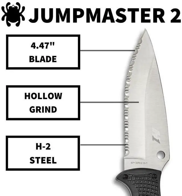 Alt view image 16 of 19 - Spyderco Jumpmaster 2 4.5" Serrated Fixed Blade Knife, Black FB24SBK2