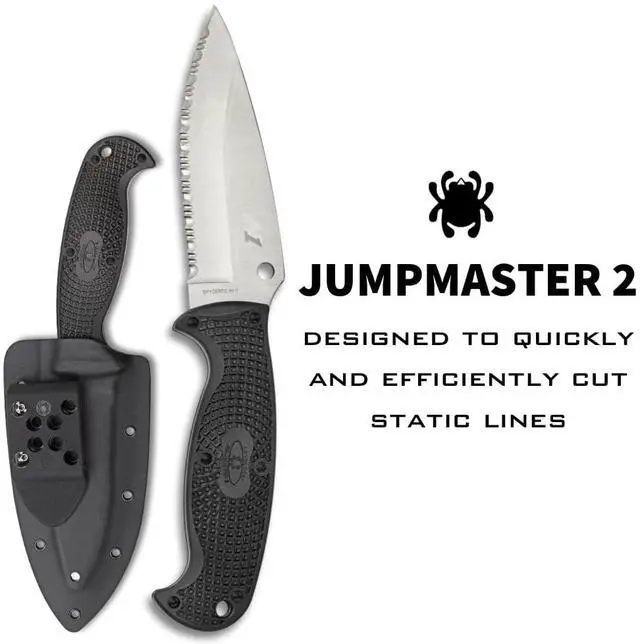Alt view image 15 of 19 - Spyderco Jumpmaster 2 4.5" Serrated Fixed Blade Knife, Black FB24SBK2