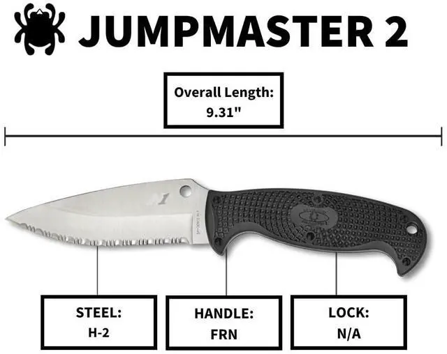 Alt view image 18 of 19 - Spyderco Jumpmaster 2 4.5" Serrated Fixed Blade Knife, Black FB24SBK2