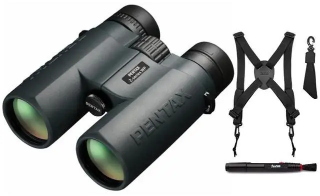 Main image of Pentax Z-Series ZD 10x43mm Roof Prism WP Binoculars with Binocular Harness and Lens Cleaning Pen Bundle (3 Items)