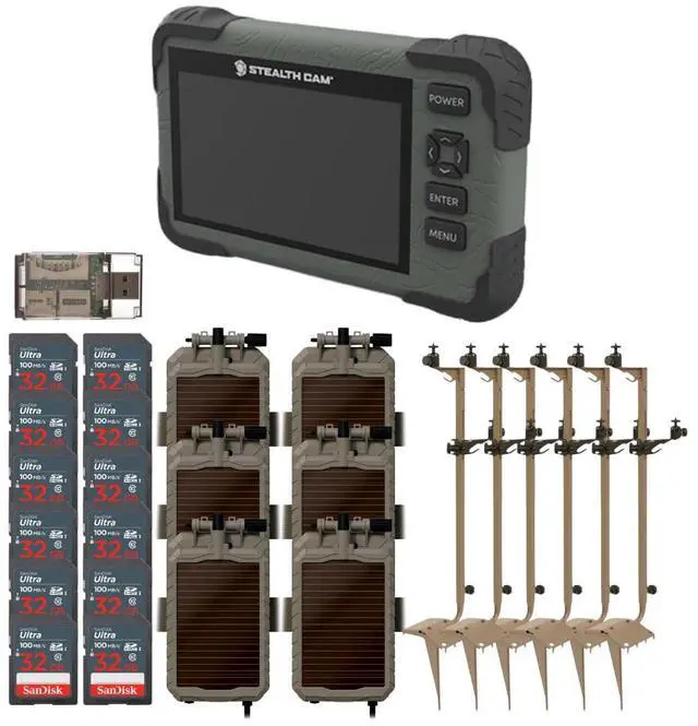 Main image of Stealth Cam Adjustable Multi-Pivot Mounting Post (6-Pack) Bundle with Solar Power Panel (6-Pack), SD Card Reader-Viewer (6-Pack), 32GB Memory Card (12-Pack), and 4-In-1 USB Card Reader (31 Items)