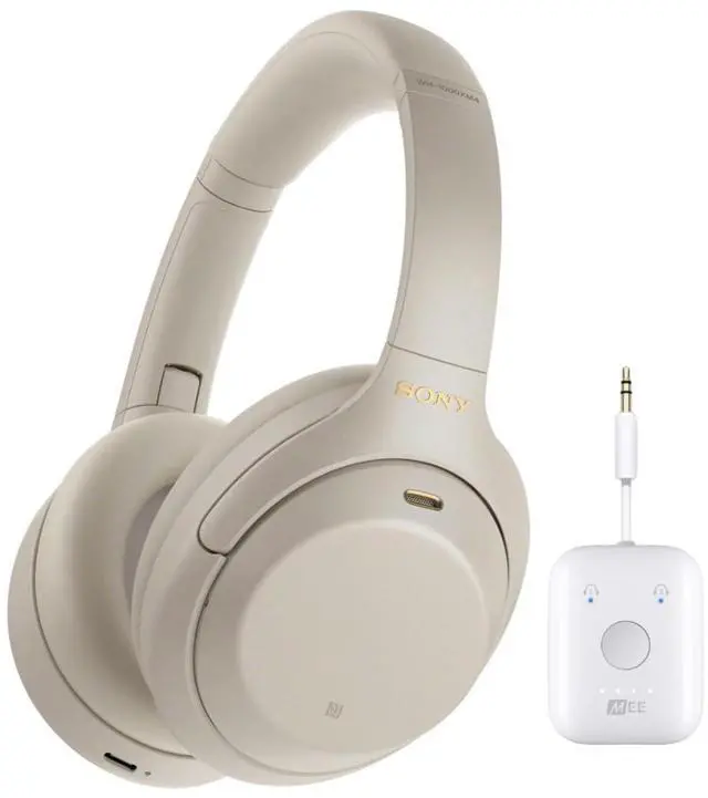 Main image of Sony WH-1000XM4 Wireless Noise Canceling Over-Ear Headphones (Silver) with Wireless Audio Adapter (2 items)