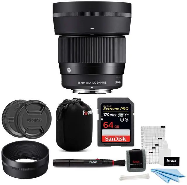 Main image of Sigma 56mm f/1.4 DC DN Contemporary Lens for Sony E Bundle with Extreme PRO Memory Card, Lens Cleaning Pen, Camera Neoprene Lens Pouch and 5-Piece Digital Camera Cleaning and Accessory Kit (5 Items)