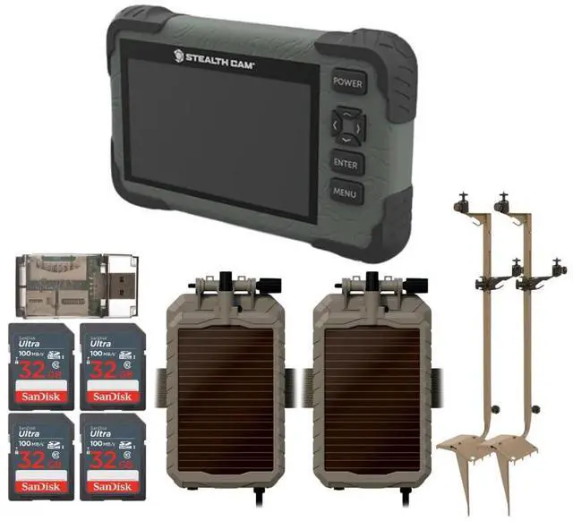 Main image of Stealth Cam Adjustable Multi-Pivot Mounting Post (2-Pack) Bundle with Solar Power Panel (2-Pack), SD Card Reader-Viewer (2-Pack), 32GB Memory Card (4-Pack), and 4-In-1 USB Card Reader (11 Items)