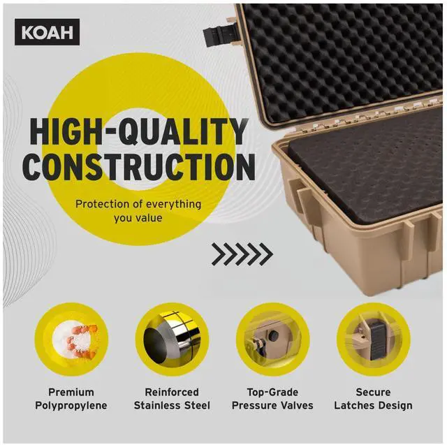 Alt view image 3 of 7 - Koah Weatherproof Hard Case with Customizable Foam (28.3" x 16.9" x 7.0" Inch Outer, 25.4" x 13.7" x 6.4" Inner) - Tan