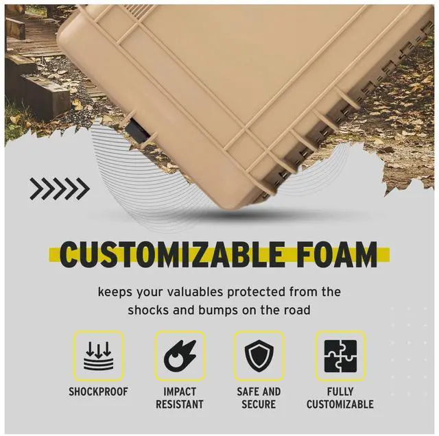 Alt view image 4 of 7 - Koah Weatherproof Hard Case with Customizable Foam (28.3" x 16.9" x 7.0" Inch Outer, 25.4" x 13.7" x 6.4" Inner) - Tan