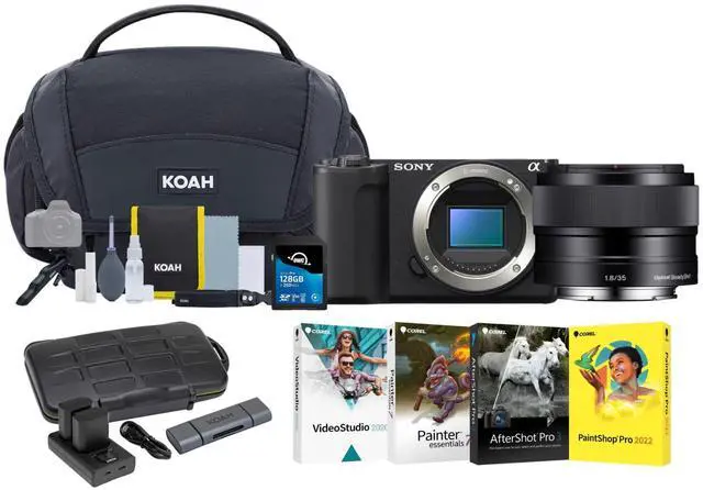 Main image of Sony ZV-E10 II Mirrorless Camera (Black) with 35mm f/1.8 OSS Lens Bundle with Batteries, Memory Card, Software Suite, Cleaning Kit and Card Case (7 items)