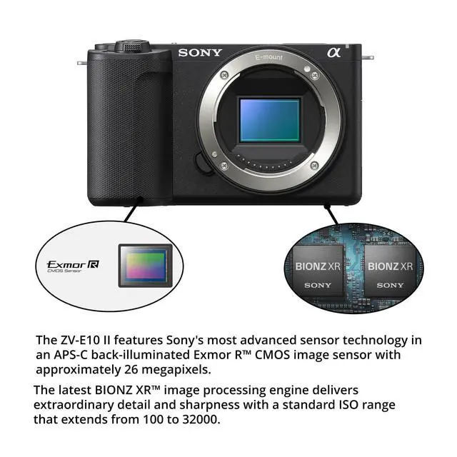 Alt view image 3 of 7 - Sony ZV-E10 II Mirrorless Camera (Black) with 35mm f/1.8 OSS Lens Bundle with Batteries, Memory Card, Software Suite, Cleaning Kit and Card Case (7 items)