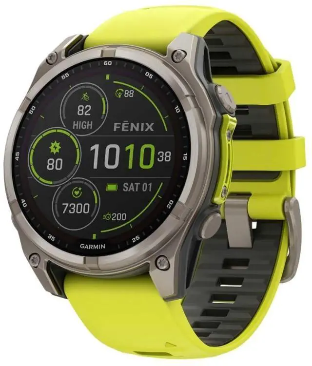 Alt view image 9 of 15 - Garmin fnix® 8 - 47 mm, Solar, AMOLED, Sapphire, Premium Multisport GPS Smartwatch, Long-Lasting Battery Life, Dive-Rated, Built-in LED Flashlight, Titanium with Amp Yellow/Graphite Band