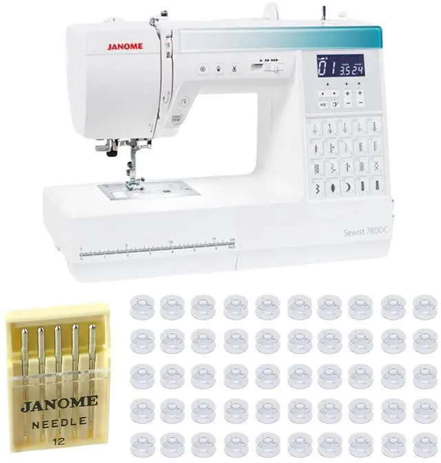 Main image of Janome Sewist 780DC Computerized Sewing Machine Bundle: 80/12 Built-In Stitches 3 Buttonholes 50 Clear Bobbins and Universal Needles