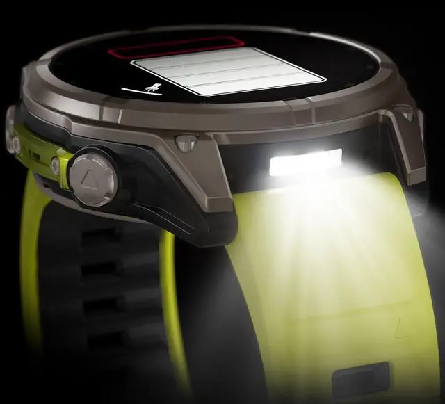 Alt view image 15 of 15 - Garmin fnix® 8 - 47 mm, Solar, AMOLED, Sapphire, Premium Multisport GPS Smartwatch, Long-Lasting Battery Life, Dive-Rated, Built-in LED Flashlight, Titanium with Amp Yellow/Graphite Band