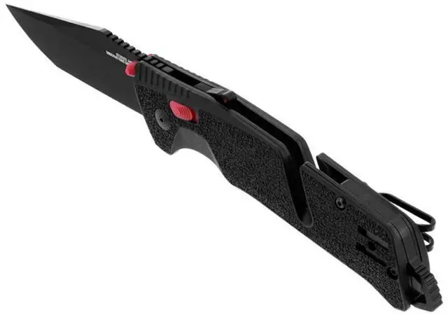 Alt view image 5 of 7 - SOG Trident AT Tanto  Cryo D2 Folding Knife with AT-XR Lock, Glass Breaker & Line Cutter (Black/Red)