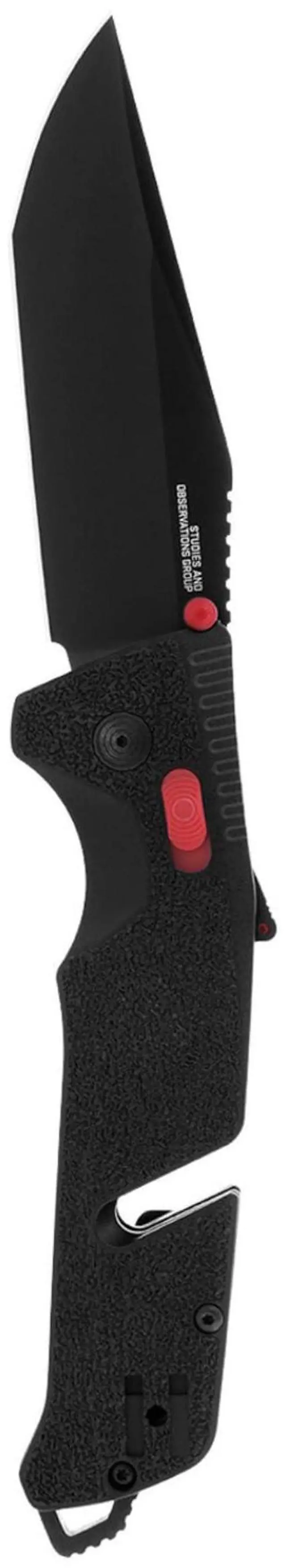 Alt view image 7 of 7 - SOG Trident AT Tanto  Cryo D2 Folding Knife with AT-XR Lock, Glass Breaker & Line Cutter (Black/Red)