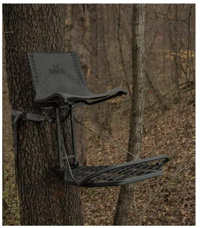 Alt view image 3 of 7 - Hawk Kickback Weather-Resistant LVL Hang-On Stand with Over-Molded Attachment Hooks and Teflon Washers (Black)