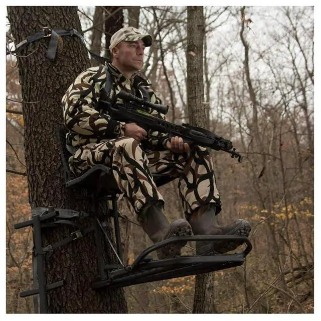 Alt view image 6 of 7 - Hawk Kickback Weather-Resistant LVL Hang-On Stand with Over-Molded Attachment Hooks and Teflon Washers (Black)
