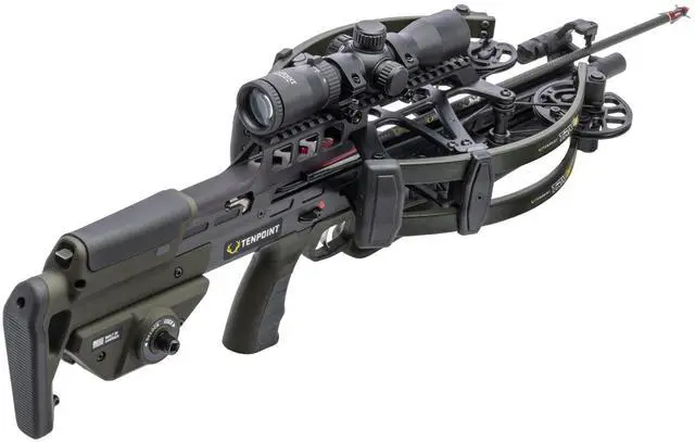 Alt view image 7 of 7 - TenPoint TRX 26 Crossbow with 100-Yard RangeMaster 100 Scope, Twin-Riser Technology, and TriggerTech Precision Trigger (Moss Green)