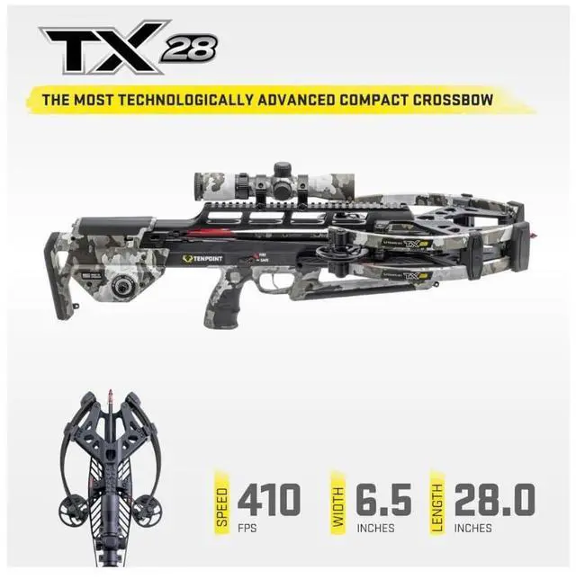 Alt view image 4 of 7 - TenPoint TRX 28 Crossbow with 100-Yard RangeMaster 100 Vektra Scope, Twin-Riser Technology, and TriggerTech Precision Trigger (Vektra Camo)