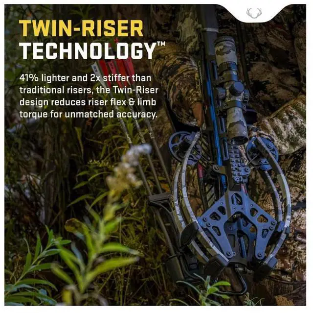 Alt view image 5 of 7 - TenPoint TRX 28 Crossbow with 100-Yard RangeMaster 100 Vektra Scope, Twin-Riser Technology, and TriggerTech Precision Trigger (Vektra Camo)