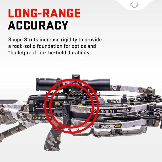 Alt view image 4 of 7 - TenPoint Siege 425 Ultra-Compact Crossbow with Reverse-Draw Design, Scope Struts, 100-Yard RangeMaster, and S1 Trigger (Vektra)