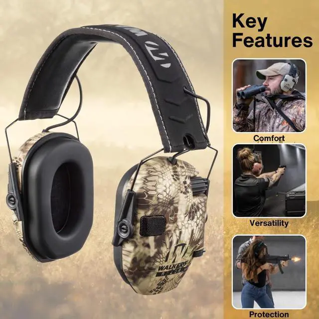 Alt view image 5 of 6 - Walkers Razor Slim Electronic Muff (Kryptek Camo) Bundle with Walkers Razor Walkie Talkie Attachment (Flat Dark Earth), Sport Glasses (Clear), and Microfiber Cleaning Cloth (4 Items)