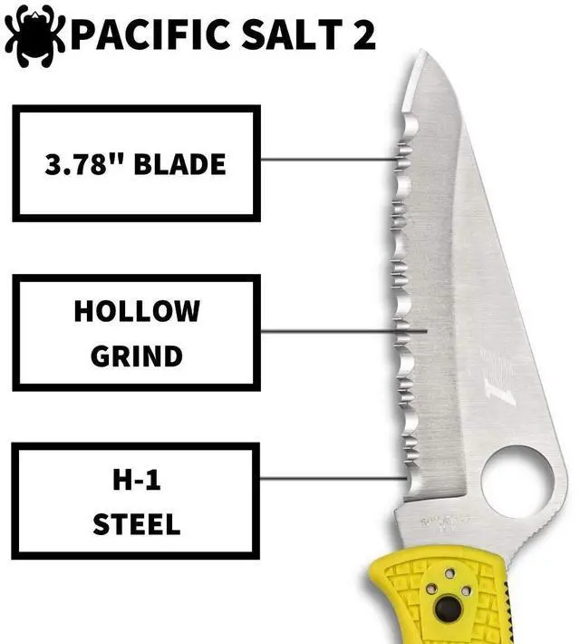 Alt view image 3 of 6 - Spyderco Pacific Salt 2 Folding Knife 3.78-Inch Yellow FRN Handle H-2 Steel Blade 4-Position Pocket Clip