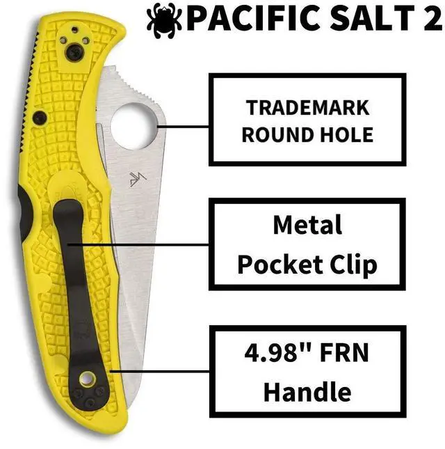 Alt view image 4 of 6 - Spyderco Pacific Salt 2 Folding Knife 3.78-Inch Yellow FRN Handle H-2 Steel Blade 4-Position Pocket Clip
