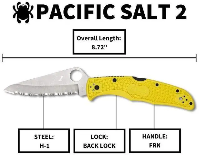 Alt view image 5 of 6 - Spyderco Pacific Salt 2 Folding Knife 3.78-Inch Yellow FRN Handle H-2 Steel Blade 4-Position Pocket Clip
