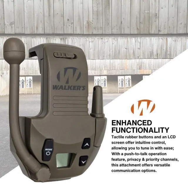 Alt view image 4 of 6 - Walker's Razor 22-Channel Walkie Talkie Attachment with LCD Screen (Flat Dark Earth) Bundle with BELOW ZERO 12kN Heavy Duty Carabiner with Locking Clip (Orange) (2 Items)