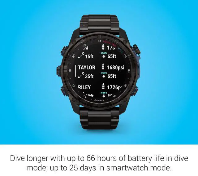 Alt view image 7 of 7 - Garmin Descent Mk3i, Dive Computer and Multisport GPS Smartwatch, Air Integration, Black Titanium