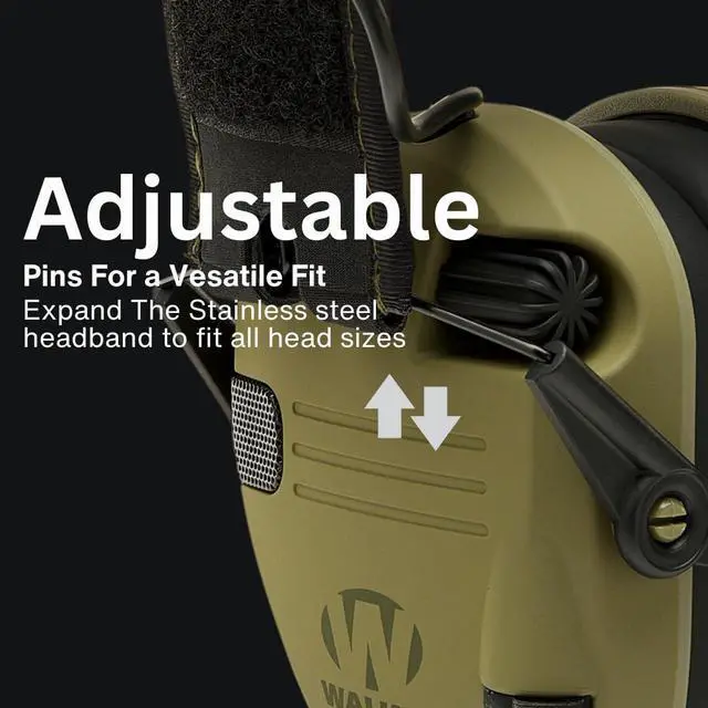 Alt view image 4 of 6 - Walkers Razor Slim Electronic Muff (OD GRN Patriot) Bundle with Walkie-Talkie Attachment, Gel Ear Pad, Shooting Glasses, and Microfiber Cleaning Cloths (5 Items)