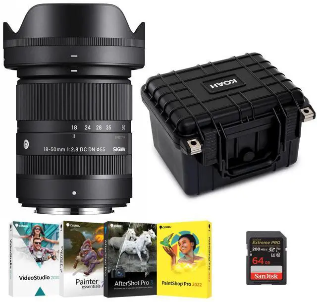 Main image of Sigma 18-50mm F2.8 DC DN Contemporary Lens for Fujifilm X Mount with Hard Case Travel Bundle (4 Items)