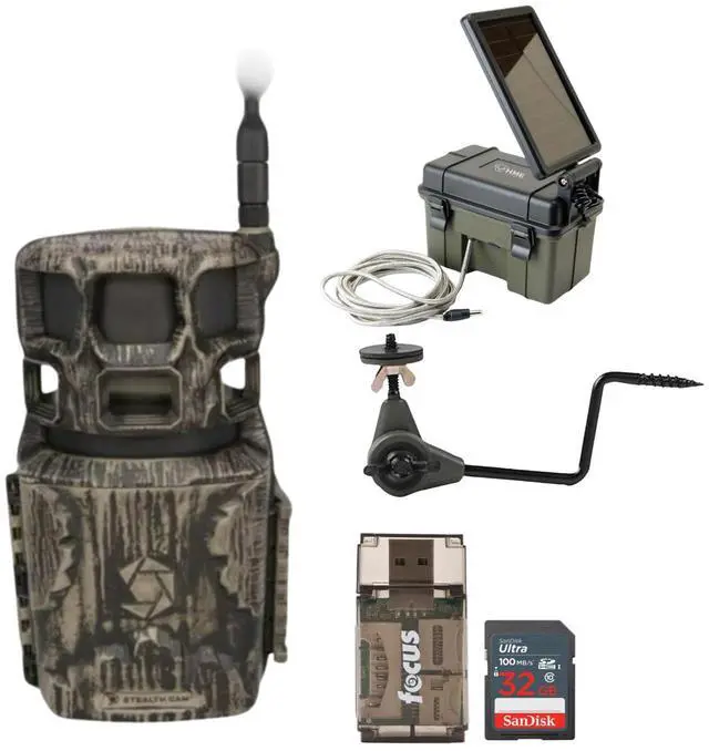 Main image of Stealth Cam Revolver Pro 2.0 360-Degree 40MP Cellular Camera 1440p Video Resolution (Brown) Bundle with Holder, Auxiliary Power Pack, Memory Card, and SD Reader (5 Items)