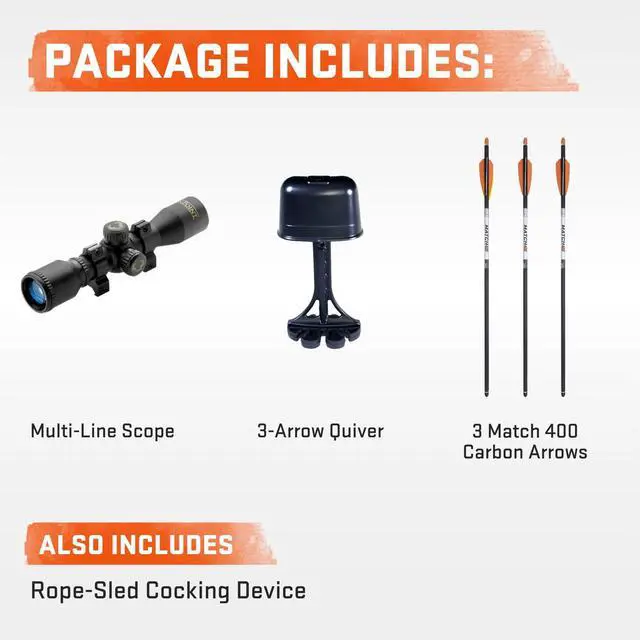 Alt view image 6 of 7 - TenPoint Wicked Ridge Commander M1 Lightweight and Compact Profile Crossbow with Rope-Sled and Fully Coated 4x Multi-Line Scope (Peak Camo)